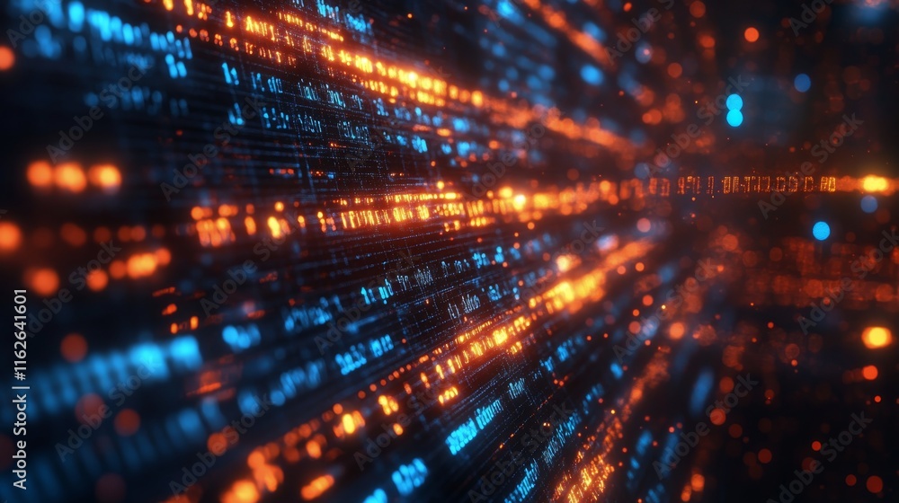 Dynamic flow of digital data illuminated in vibrant colors against a dark background Dynamic flow of digital data illuminated in vibrant colors against a dark background