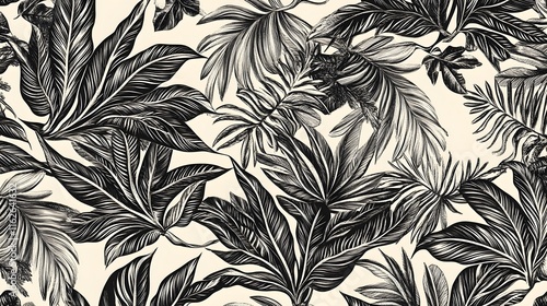 Wallpaper Mural Monochrome Tropical Leaf Pattern Design Background Torontodigital.ca