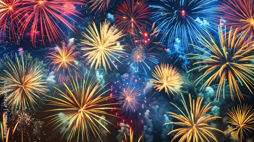 Vibrant Fireworks Display Lighting Up the Night Sky with Explosive Colors and Spectacular Patterns in a Celebratory Atmosphere Vibrant Fireworks Display Lighting Up the Night Sky with Explosive Colors and Spectacular Patterns in a Celebratory Atmosphere