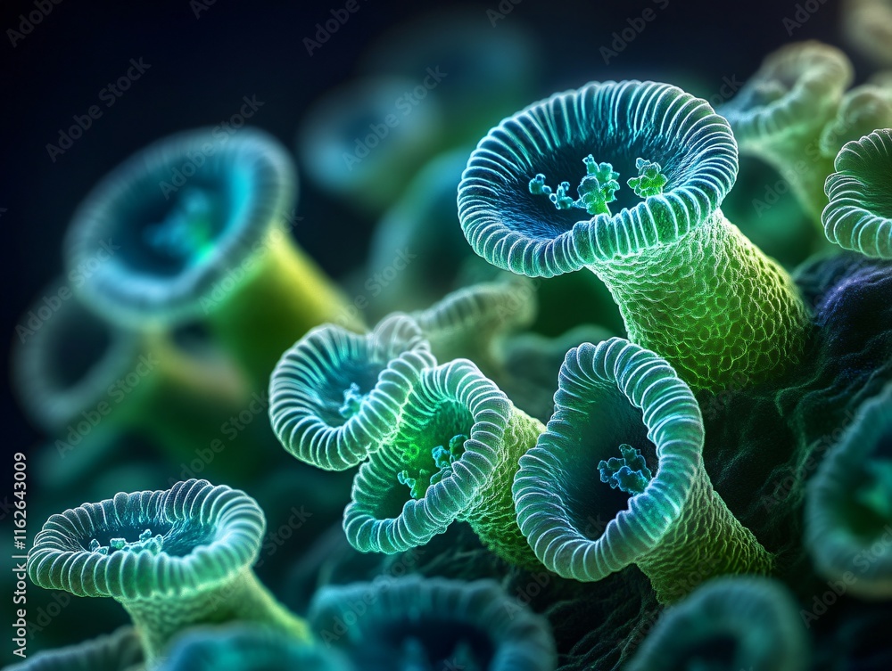 Vibrant Microscopic Coral Reef: AI Generated Close-up Vibrant Microscopic Coral Reef: AI Generated Close-up