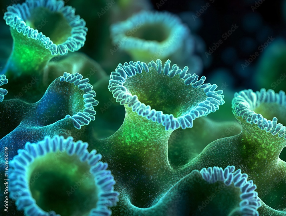 Microscopic Abstract Green Blue Bio Luminescent Coral Reef Microscopic Abstract Green Blue Bio Luminescent Coral Reef