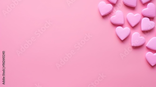 Illustrative style, illustrative red hearts at the bottom and a place for text at the top, pink background