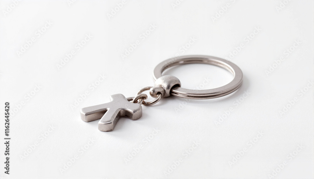 Keychain with metal cross pendant on white background, Pi Day theme Keychain with metal cross pendant on white background, Pi Day theme