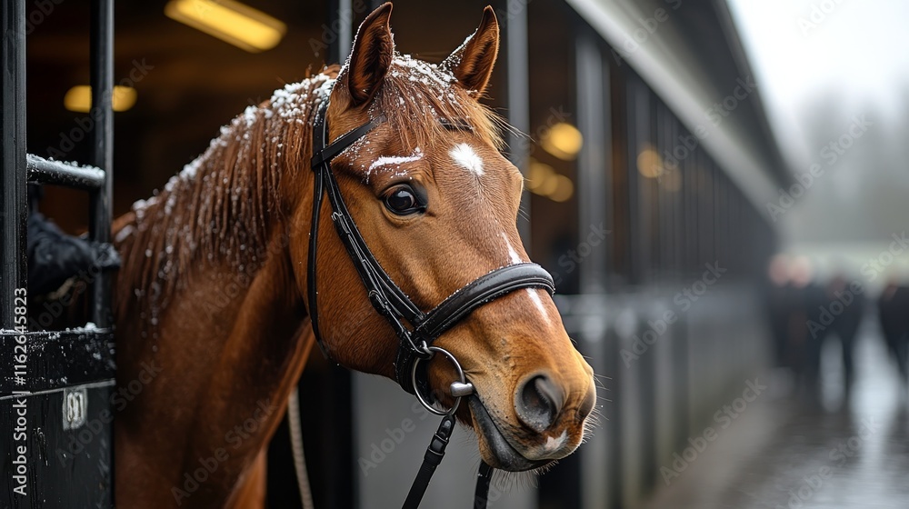 Fototapeta premium Horse and rider enjoy a snowy day in the forest with fresh snowfall covering the ground