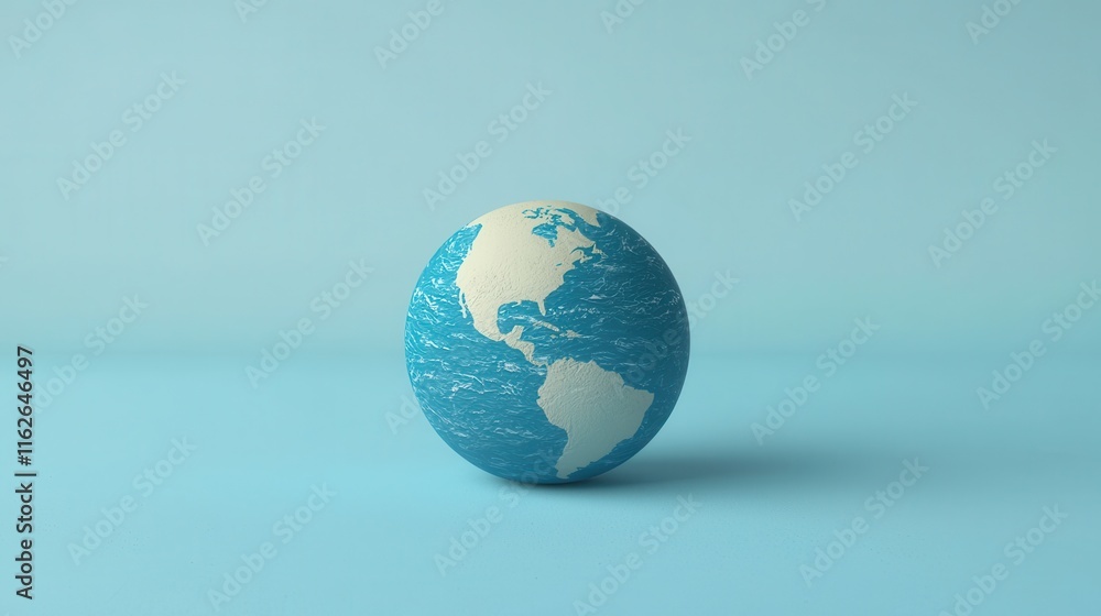 3D Globe Model with Blue Water and Light Blue Background 3D Globe Model with Blue Water and Light Blue Background