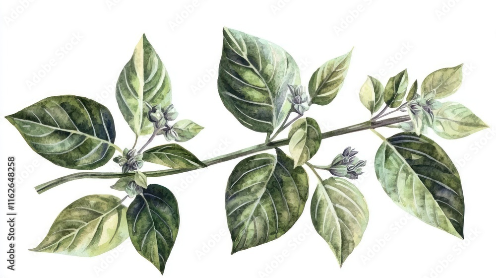 Fototapeta premium Watercolor Green Leaf Branch Botanical Illustration