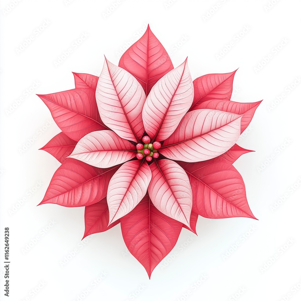Obraz premium A vibrant poinsettia flower with rich red and white leaves, symbolizing beauty and holiday spirit.