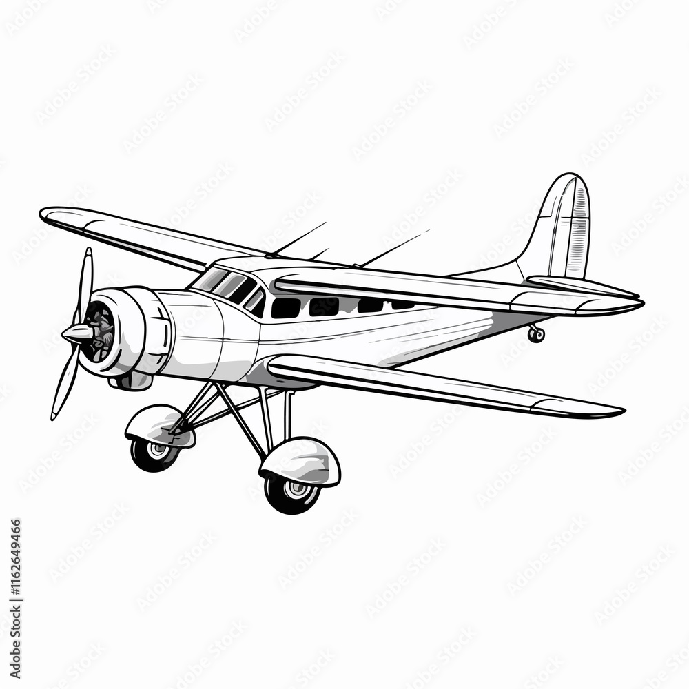 Small Airplane Sideview Vector Illustration Black and White Small Airplane Sideview Vector Illustration Black and White