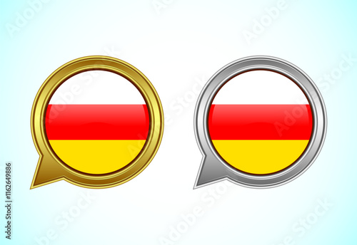 South Ossetia flag speech bubble. Speaking flag icon in gold and silver color Free Download South Ossetia flag speech bubble. Speaking flag icon in gold and silver color - GFXLoad