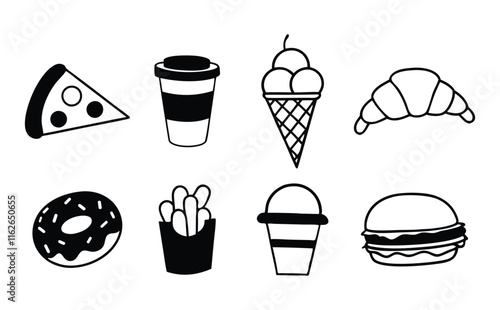 Food flat Line art Icons set, Food Outline Illustration Clipart. set of food black line art bundle