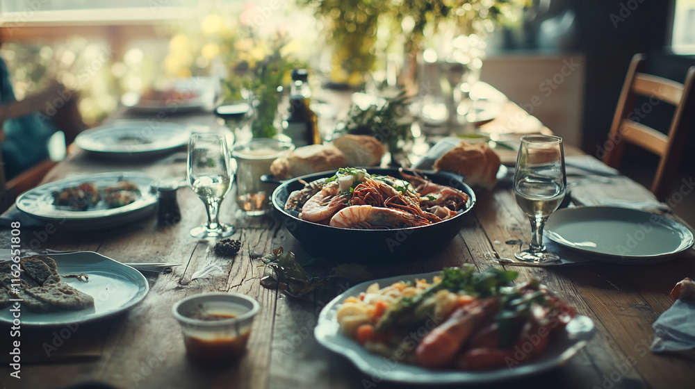 Delightful seafood feast on a rustic wooden table with fresh ingredients. Delightful seafood feast on a rustic wooden table with fresh ingredients.
