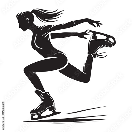 Figure Skating Silhouette Vector Illustration, Solid White Background.