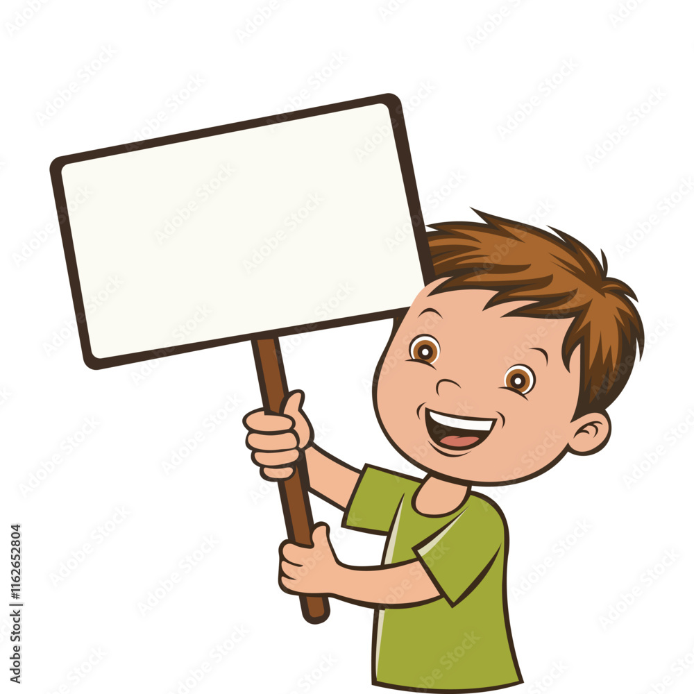 schoolboy children holding blank paper board or poster. Vector of boy holding board signs or placards with empty space templates for text, banners, and ads. schoolboy children holding blank paper board or poster. Vector of boy holding board signs or placards with empty space templates for text, banners, and ads.