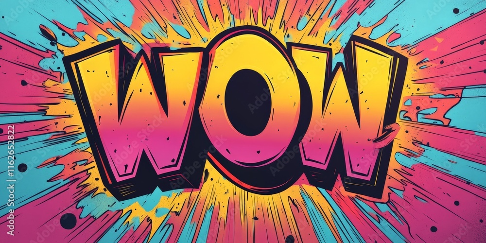 Fototapeta premium Bright and bold comic-style WOW lettering explosion