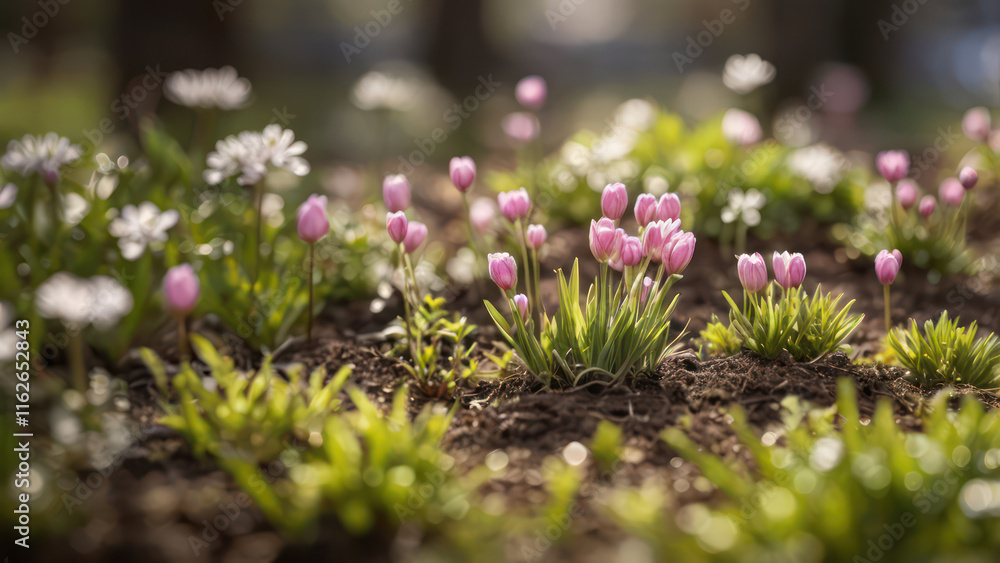 spring flowers in the grass in the garden spring flowers in the grass in the garden