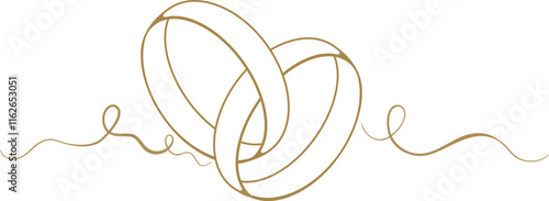 Two wedding rings line drawing. Love and romantic concept. Vector illustration
