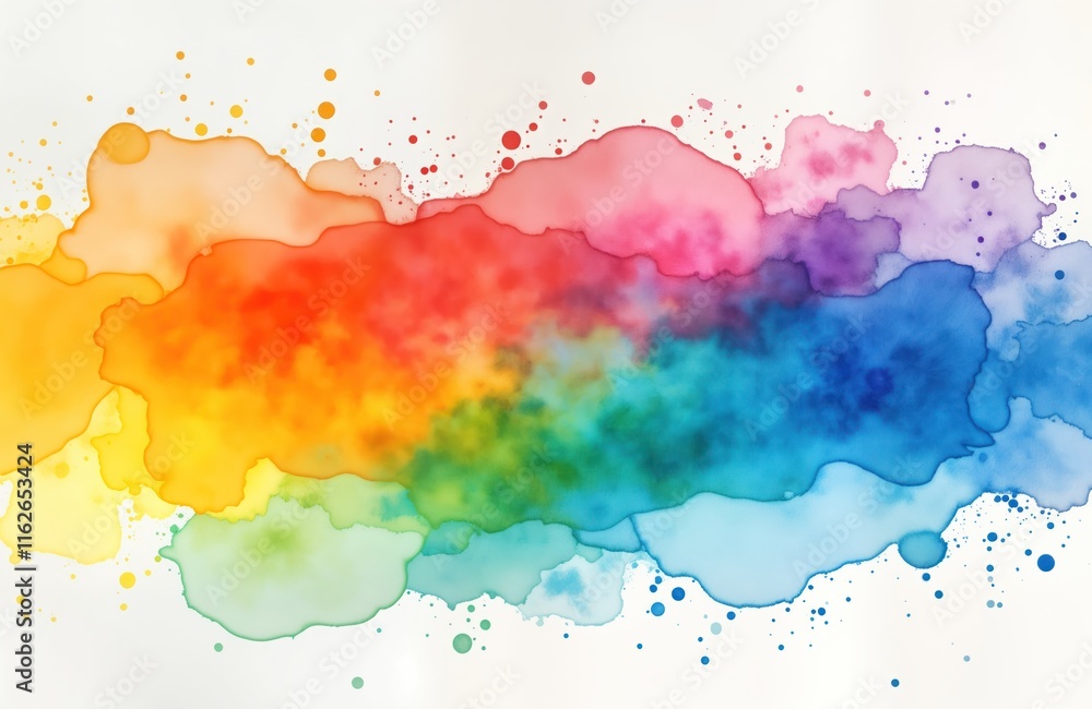 Obraz premium Colorful vibrant rainbow watercolor texture background. Abstract design with wet paint effects. Rainbow colors blend smoothly. Watercolor painting style. Line, shape art. Creative colorful