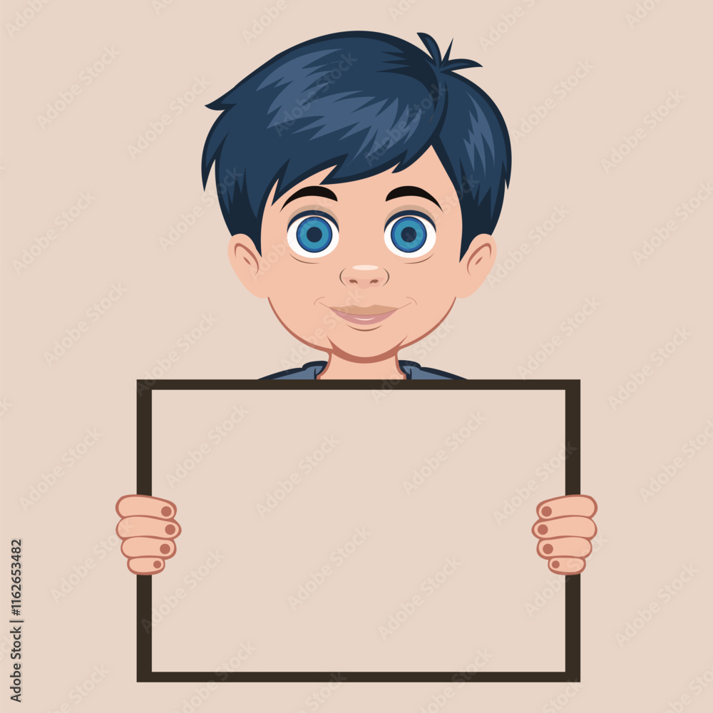 schoolboy children holding blank paper board or poster. Vector of boy holding board signs or placards with empty space templates for text, banners, and ads. schoolboy children holding blank paper board or poster. Vector of boy holding board signs or placards with empty space templates for text, banners, and ads.