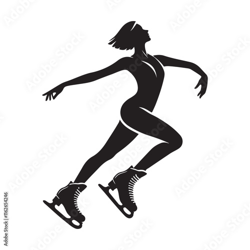 Figure Skating Silhouette Vector Illustration, Solid White Background.