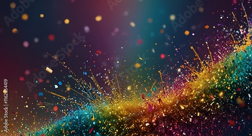 Colorful glitter and confetti on a bright gradient background. Eve event posters, party invitations, pop art