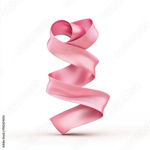 An elegant, swirling pink ribbon gracefully floats in mid-air, showcasing soft curves and texture, perfect for design and decoration.