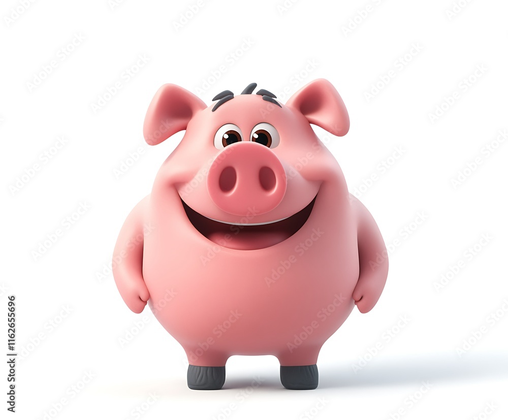 Happy cartoon pig character, 3D rendering, isolated on white background. Happy cartoon pig character, 3D rendering, isolated on white background.