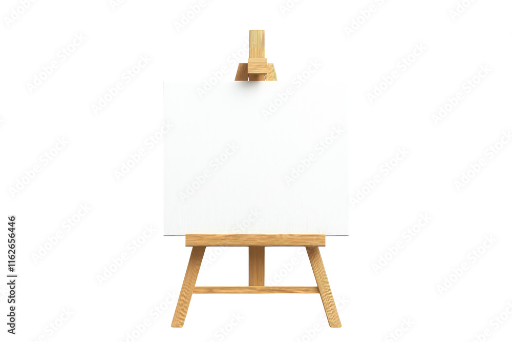 Creative art setup with transparent png background wooden easel blank white canvas in bright studio environment Creative art setup with transparent png background wooden easel blank white canvas in bright studio environment