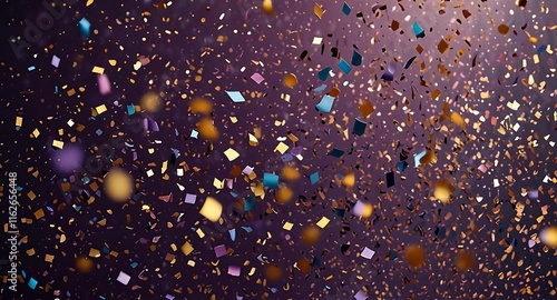 Colorful glitter and confetti on a bright gradient background. Eve event posters, party invitations, pop art