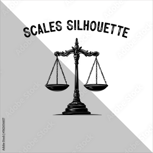 Weight Balance Scale Silhouette. Scale Silhouette, Justice,Balance Illustration.   