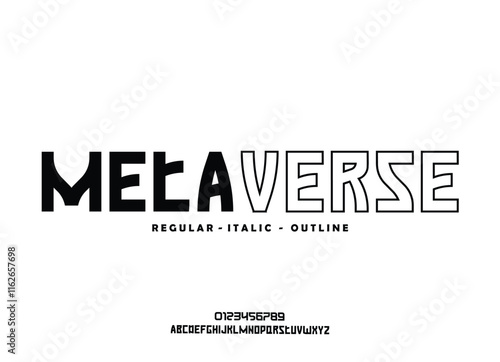 Futuristic techno scifi font style, abstract modern clean geometric metaverse typeface