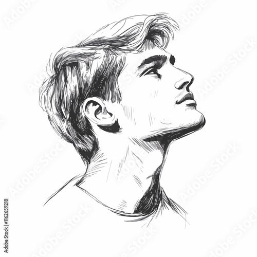 Professional sketch man profile vector illustration for design projects