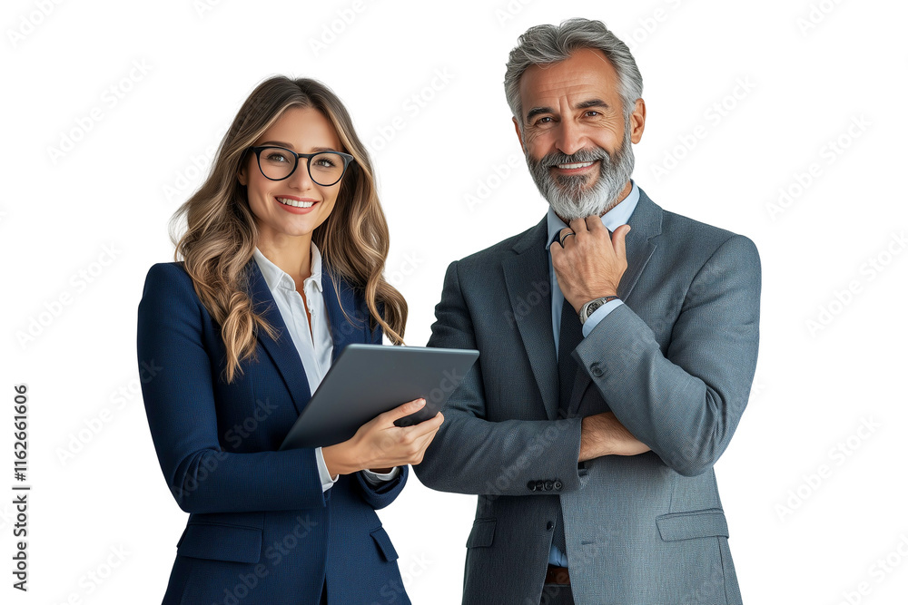 Middle ages man and woman with a tablet isolated on transparent Middle ages man and woman with a tablet isolated on transparent
