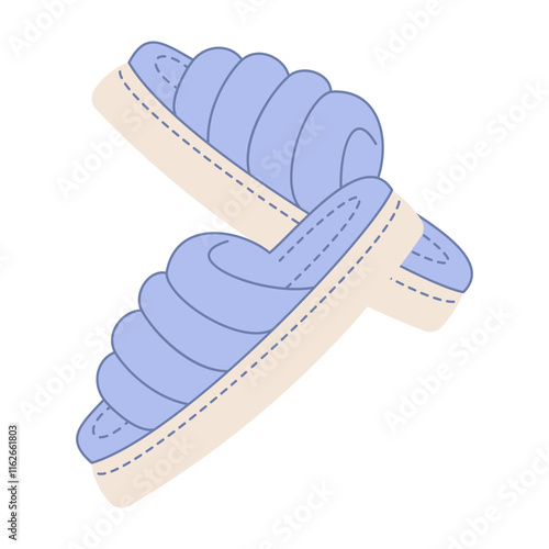 Cartoon house colorful slippers. Indoor shoes, cozy flip flops, warm home footwear, cute animal muzzles decor, funny soft boots, flat illustration vector