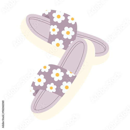 Cartoon house colorful slippers. Indoor shoes, cozy flip flops, warm home footwear, cute animal muzzles decor, funny soft boots, flat illustration vector