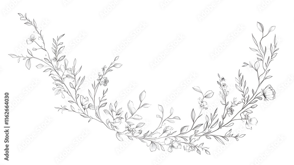 Fototapeta premium Elegant Floral Branch Design with Delicate Flowers and Leaves