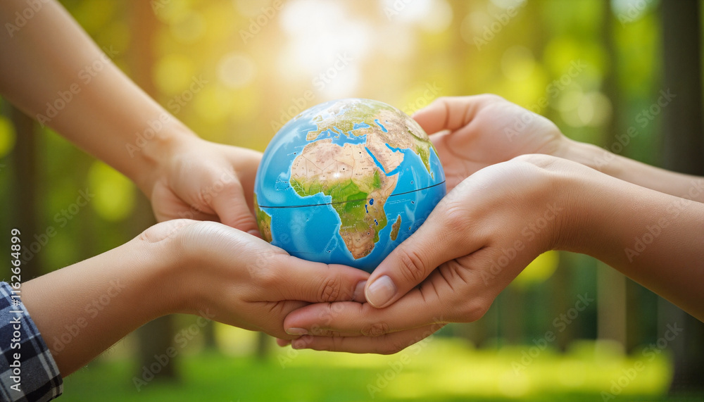 Diverse hands holding a globe in unity, celebrating Earth Day. Earth Day, take care of the planet. Diverse hands holding a globe in unity, celebrating Earth Day. Earth Day, take care of the planet.