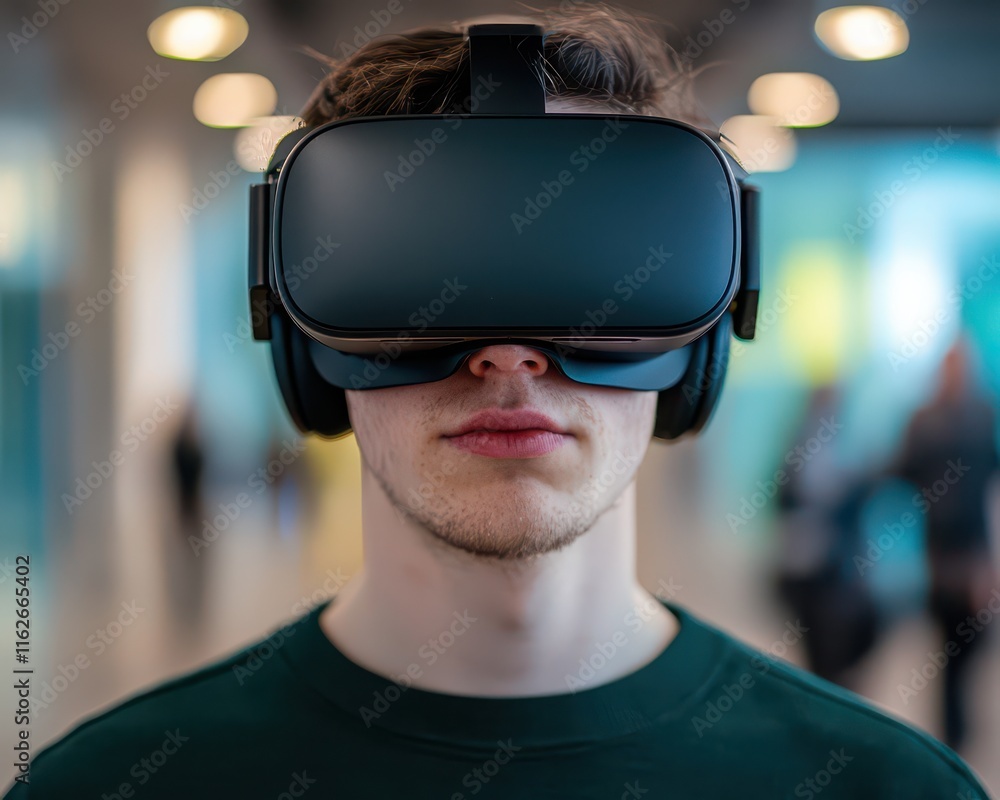 Virtual reality experience technology hub closeup image indoor setting user perspective immersive gaming concept Virtual reality experience technology hub closeup image indoor setting user perspective immersive gaming concept