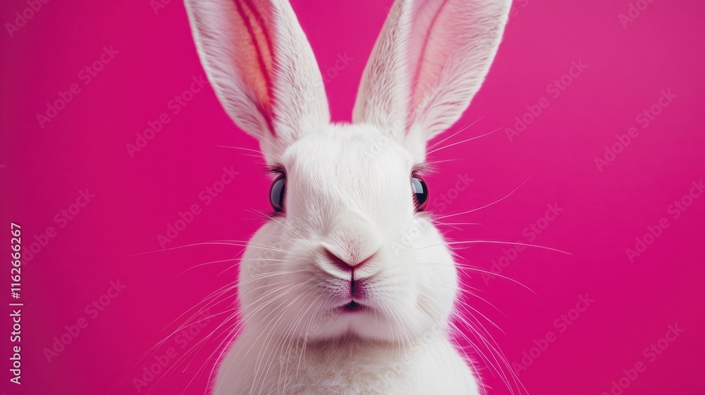 Cute White Rabbit Portrait with Pink Background Cute White Rabbit Portrait with Pink Background