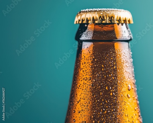 Condensation on cold beer bottle close-up shot indoor refreshing beverage artistic view beverage photography