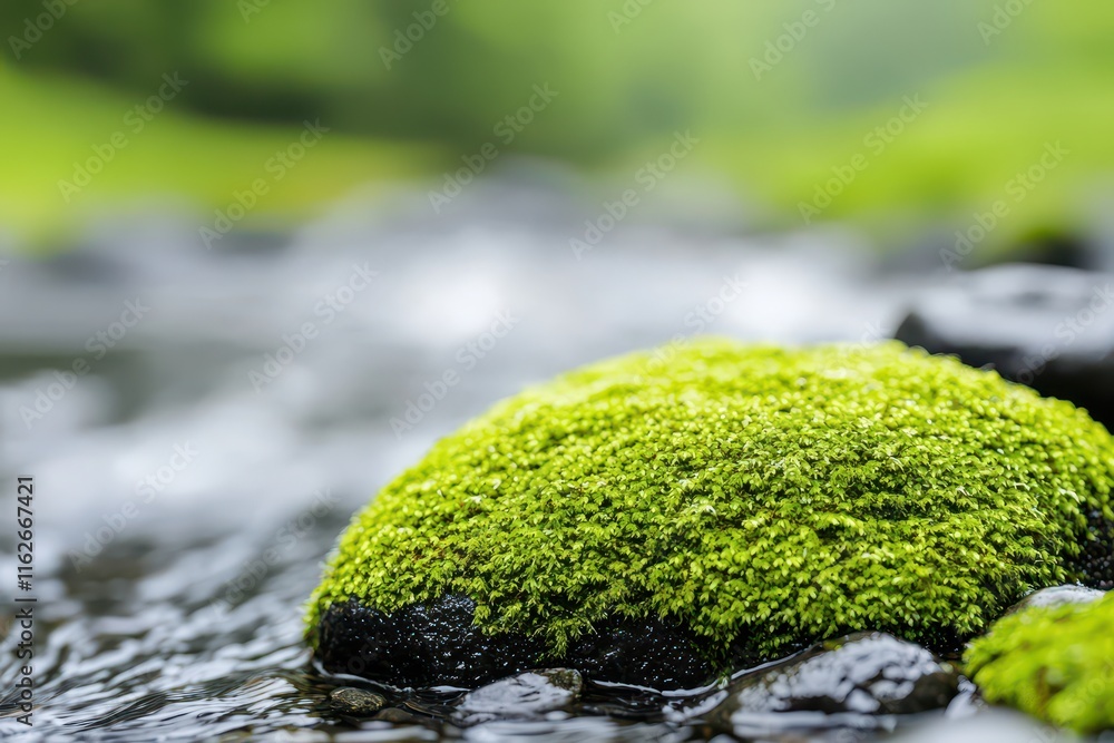 Moss growth on river rock natural stream close-up photography lush environment macro view nature exploration Moss growth on river rock natural stream close-up photography lush environment macro view nature exploration