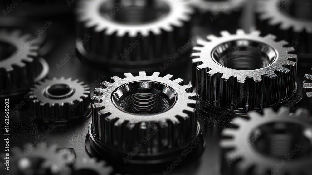 A close-up of metallic gears showcasing intricate design and industrial purpose. A close-up of metallic gears showcasing intricate design and industrial purpose.