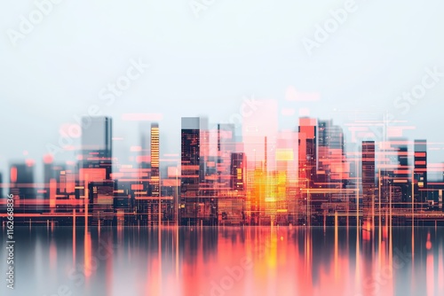 Futuristic urban landscape showcasing rapid technological advancements at sunset cityscape digital art modern environment aerial view