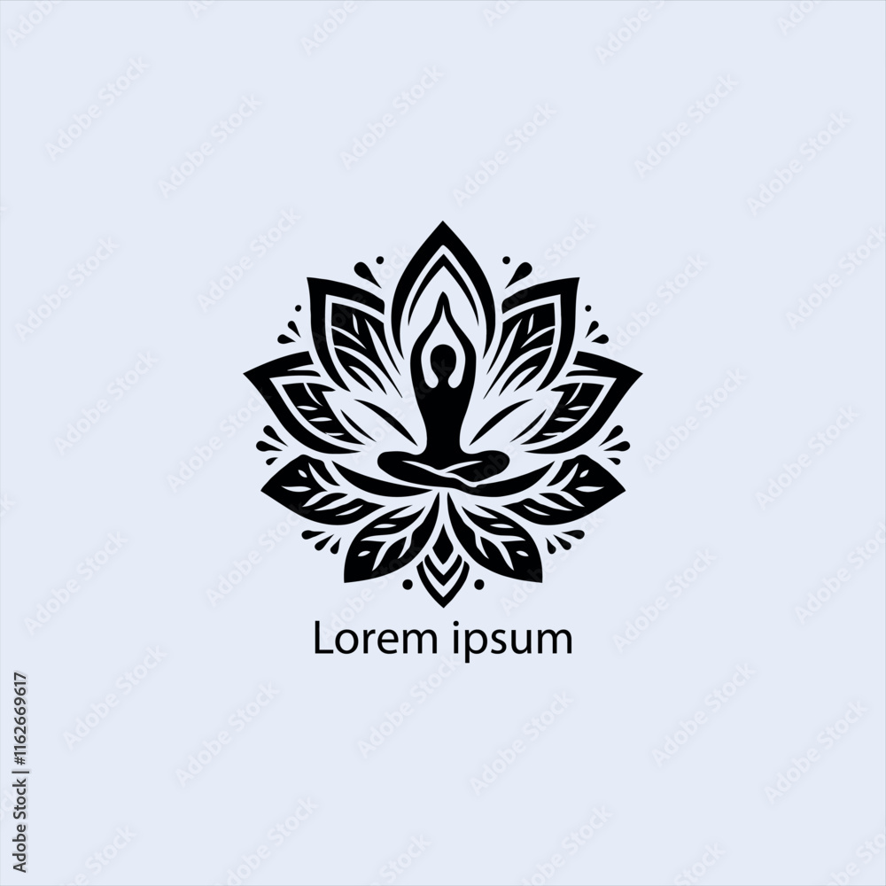 Fototapeta premium Design a minimalist logo featuring a serene figure in a meditative pose, seated on a stylized lotus flower