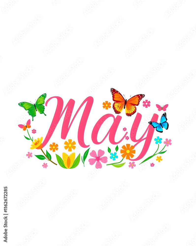 Fototapeta premium May Sign - Floral with Butterflies