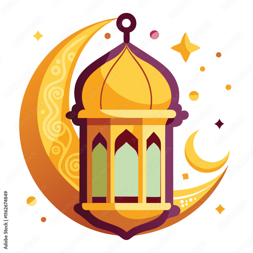 Mosque with moon and lantern illustration Mosque with moon and lantern illustration