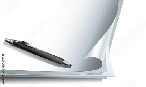 Elegant Black Pen on Stack of Blank Papers