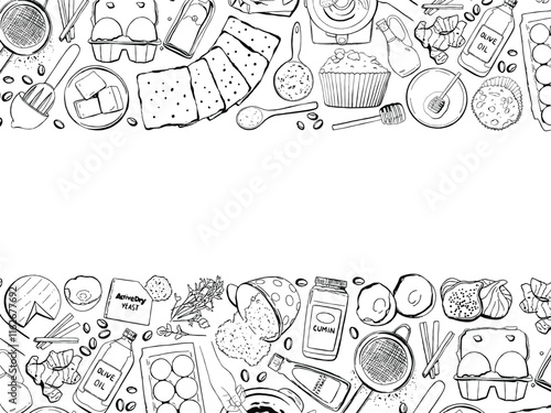 Baking Recipe Seamless Vector Pattern in Vintage Style with Doodles