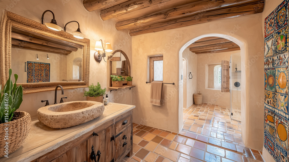 Fototapeta premium Salle de bain chaleureuse et élégante dans une maison de style Santa Fe