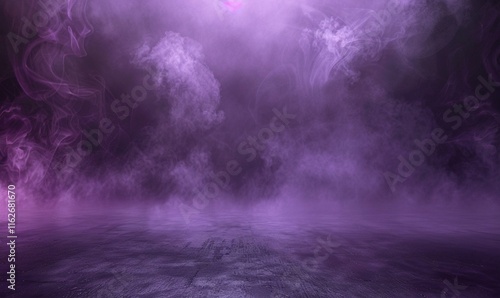 Mysterious purple smoke fills a dark studio, creating an ethereal and moody atmosphere. Perfect for album art or fantasy-themed projects. photo