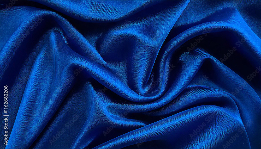 Deep blue fabric folds create rich textured curves. Deep blue fabric folds create rich textured curves.